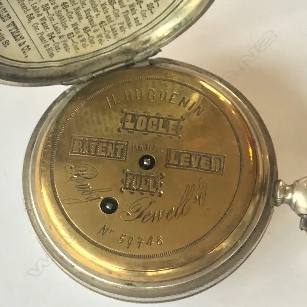 A Swiss silver cased hunter pocket watch, signed H. Hugenin, Locle Image 1++