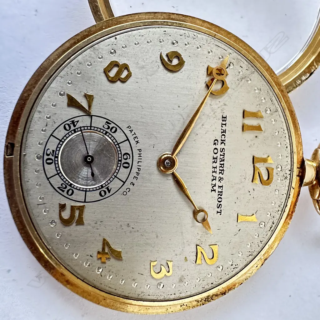 18ct Gold slim dress style Pocket Watch , with movement by Patek Philippe & Co for Black, Starr & Frost, Gorham. Number 809036. Image 1++