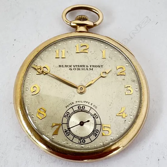 18ct Gold slim dress style Pocket Watch , with movement by Patek Philippe & Co for Black, Starr & Frost, Gorham. Number 809036.