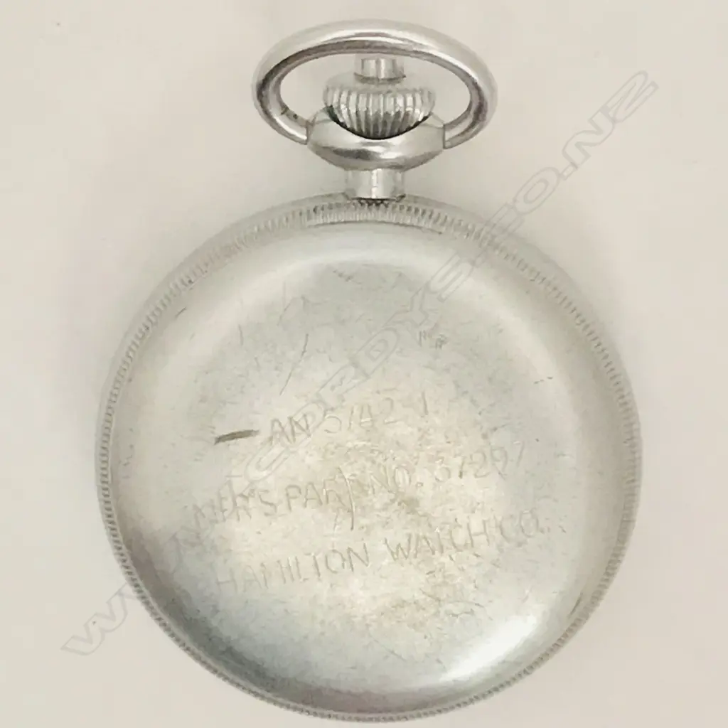 WWII military, nickel cased, open face navigational chronograph pocket watch by Hamilton Watch Co. AN5742-1. Image 1++