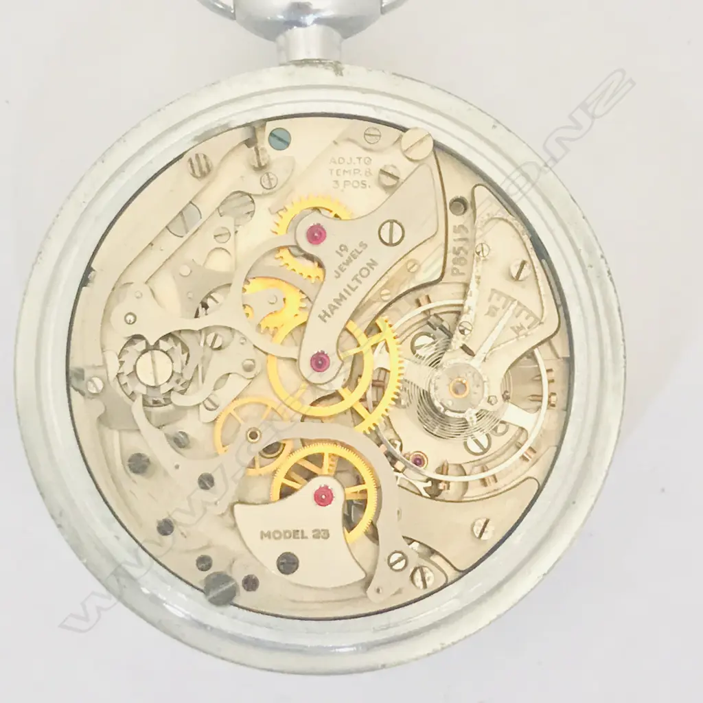 WWII military, nickel cased, open face navigational chronograph pocket watch by Hamilton Watch Co. AN5742-1. Image 1++