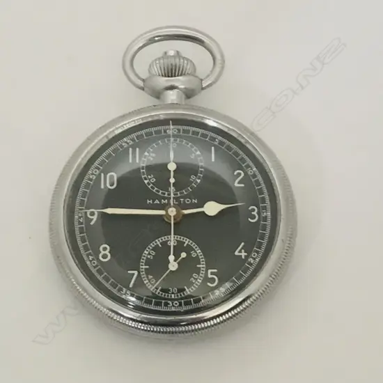 WWII military, nickel cased, open face navigational chronograph pocket watch by Hamilton Watch Co. AN5742-1.