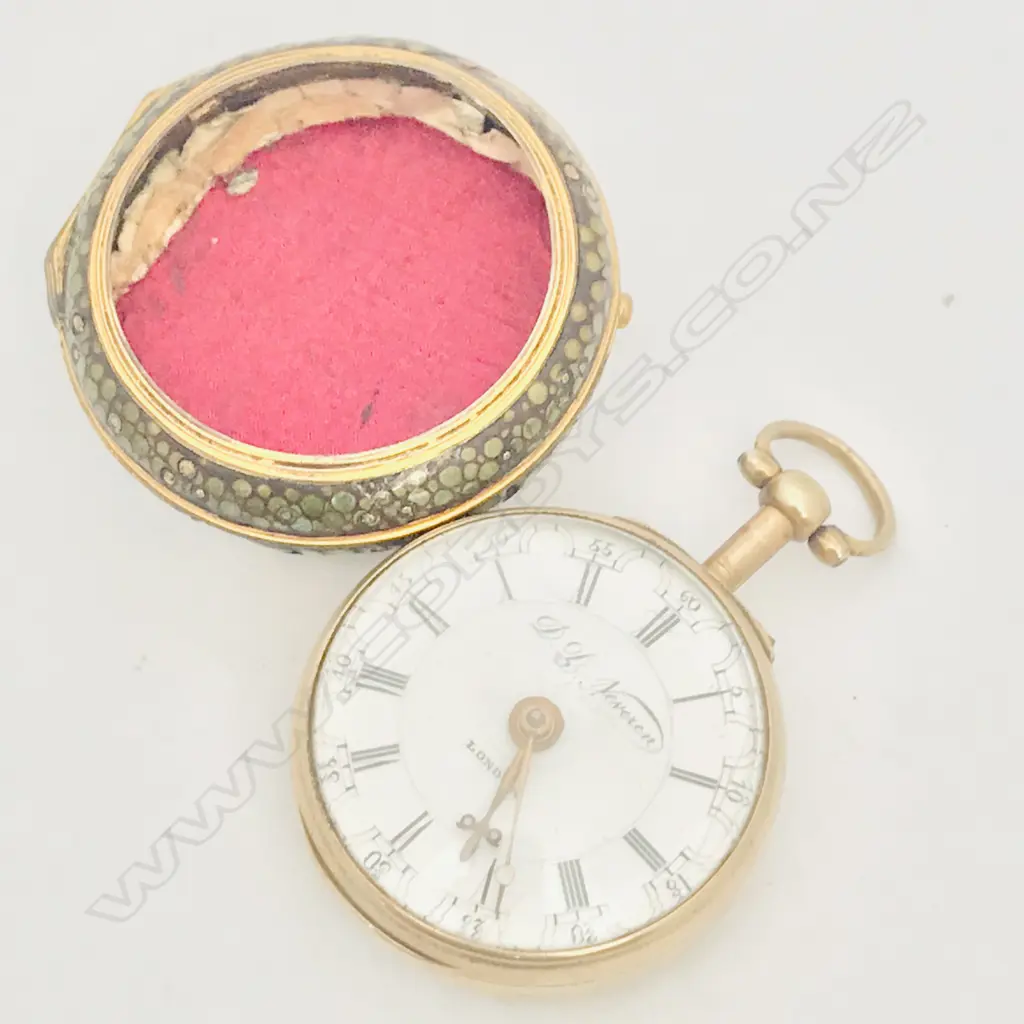 Shagreen pair cased pocket watch - by D.D. Neveren, London, Image 1++