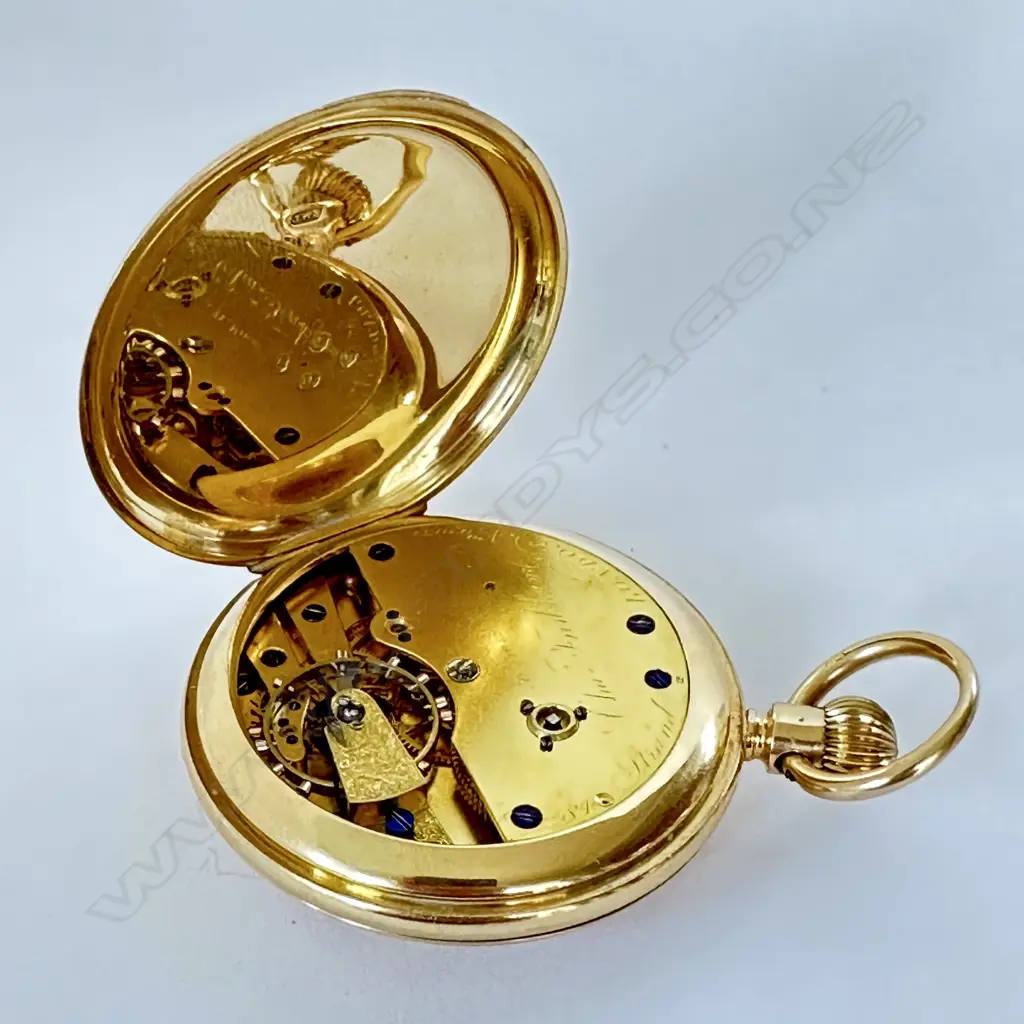18ct gold half hunter, keyless, fusée pocket watch by Charles Frodsham & Co, number 02034. Image 1++
