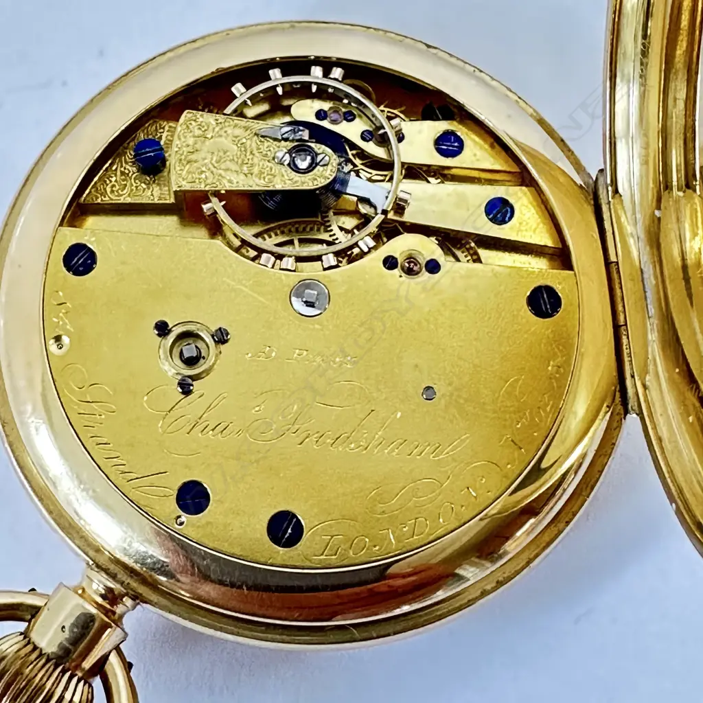 18ct gold half hunter, keyless, fusée pocket watch by Charles Frodsham & Co, number 02034. Image 1++