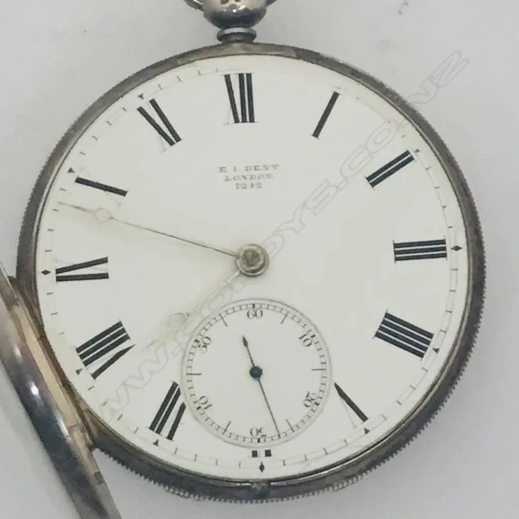 Victorian silver open face, dress style pocket watch by E. J Dent, London, number 7242, Image 1++