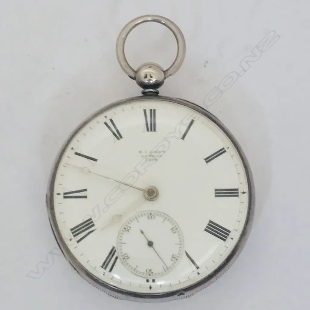 Victorian silver open face, dress style pocket watch by E. J Dent, London, number 7242, Image 1++