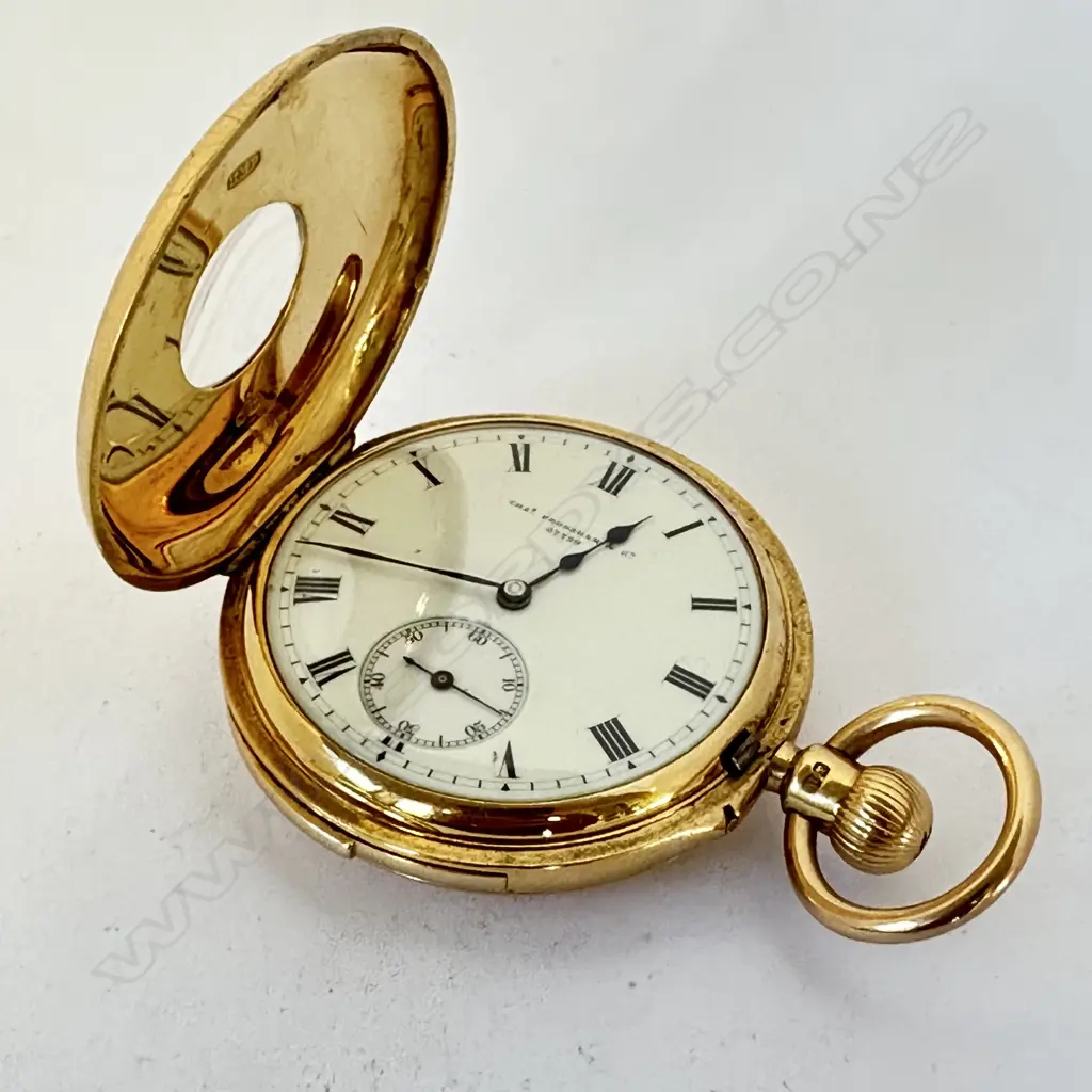 18ct gold half hunter, keyless, quarter repeater, pocket watch by Charles Frodsham & Co, number 07799. Image 1++