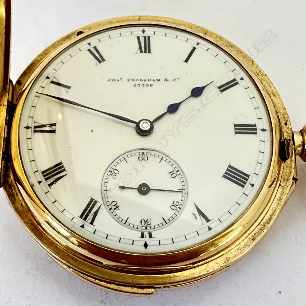 18ct gold half hunter, keyless, quarter repeater, pocket watch by Charles Frodsham & Co, number 07799. Image 1++