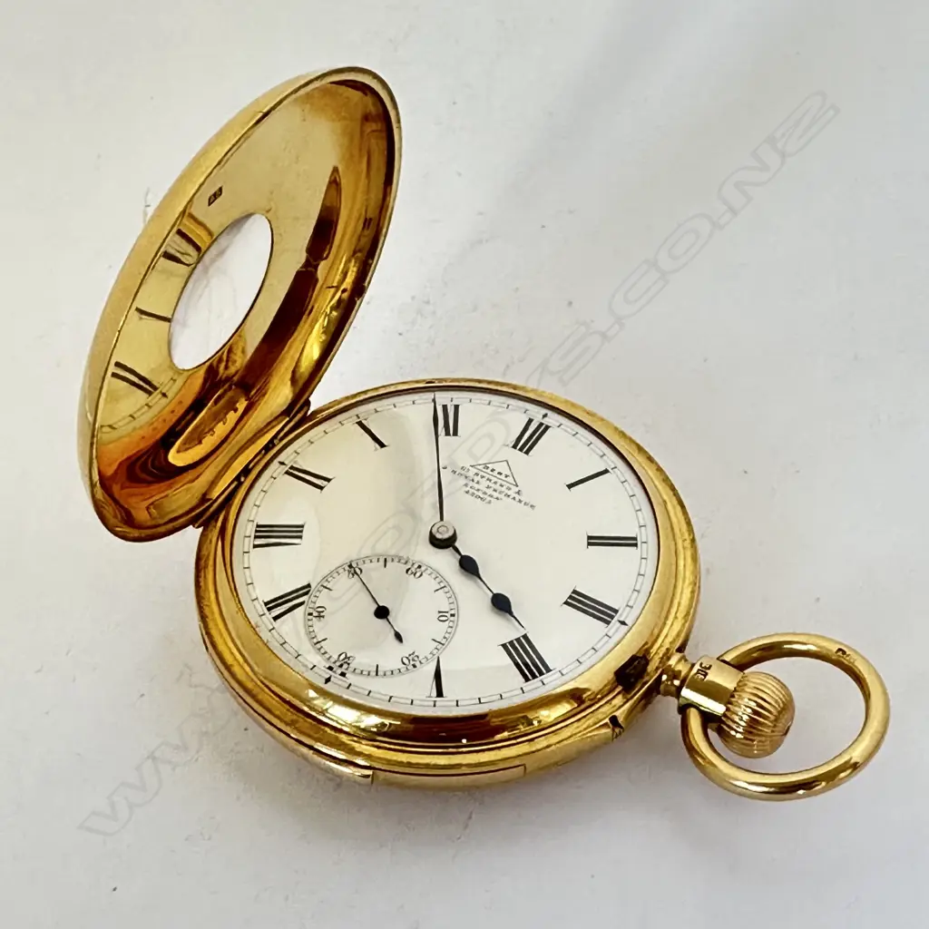 High calibre minute repeater, 18ct gold half hunter pocket watch by Dent, London, number 43065. Image 1++