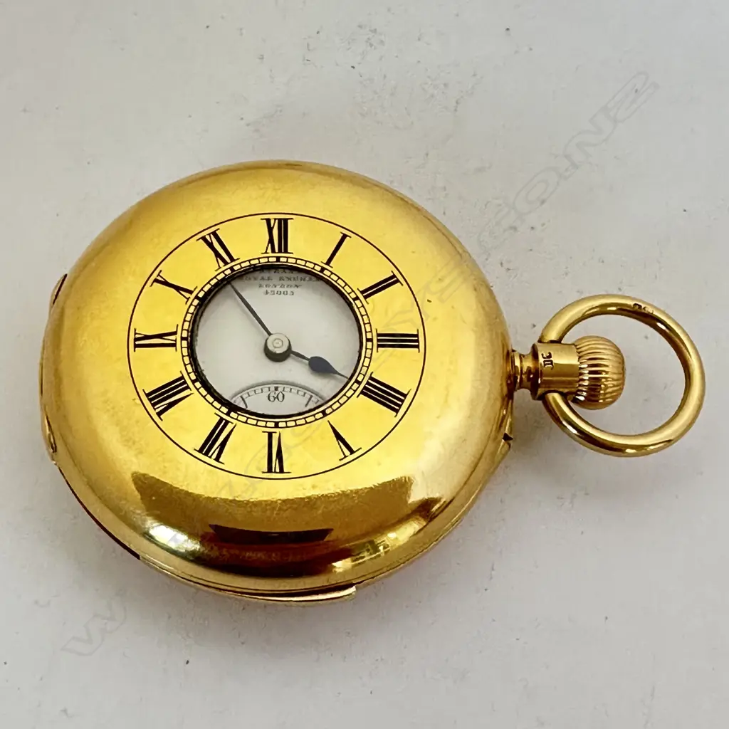 High calibre minute repeater, 18ct gold half hunter pocket watch by Dent, London, number 43065. Image 1++