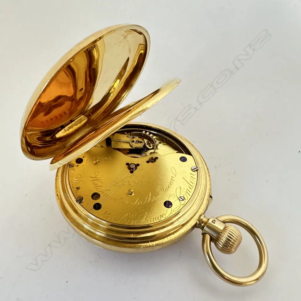 High calibre minute repeater, 18ct gold half hunter pocket watch by Dent, London, number 43065. Image 1++