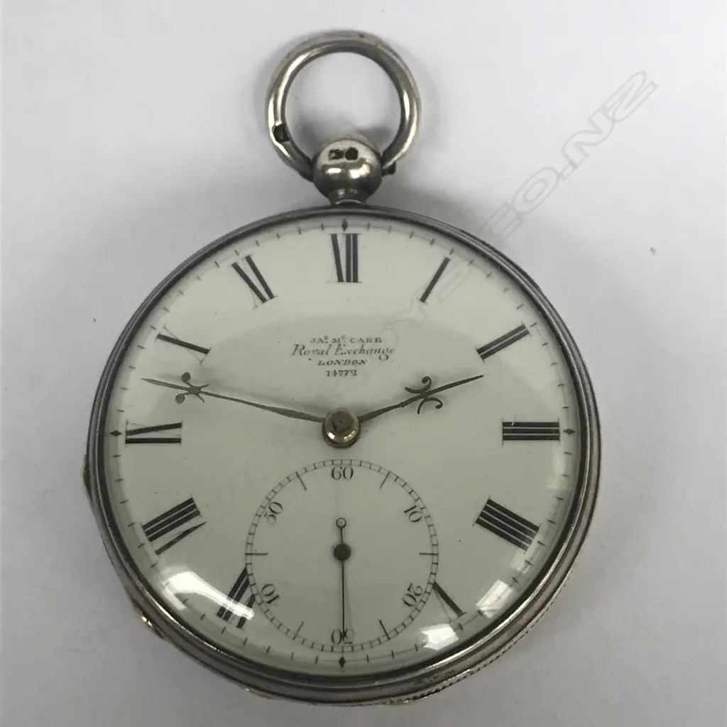 William IV silver, open face, cylinder pocket watch by Jas McCabe, Royal Exchange, London, number 14772. Image 1++