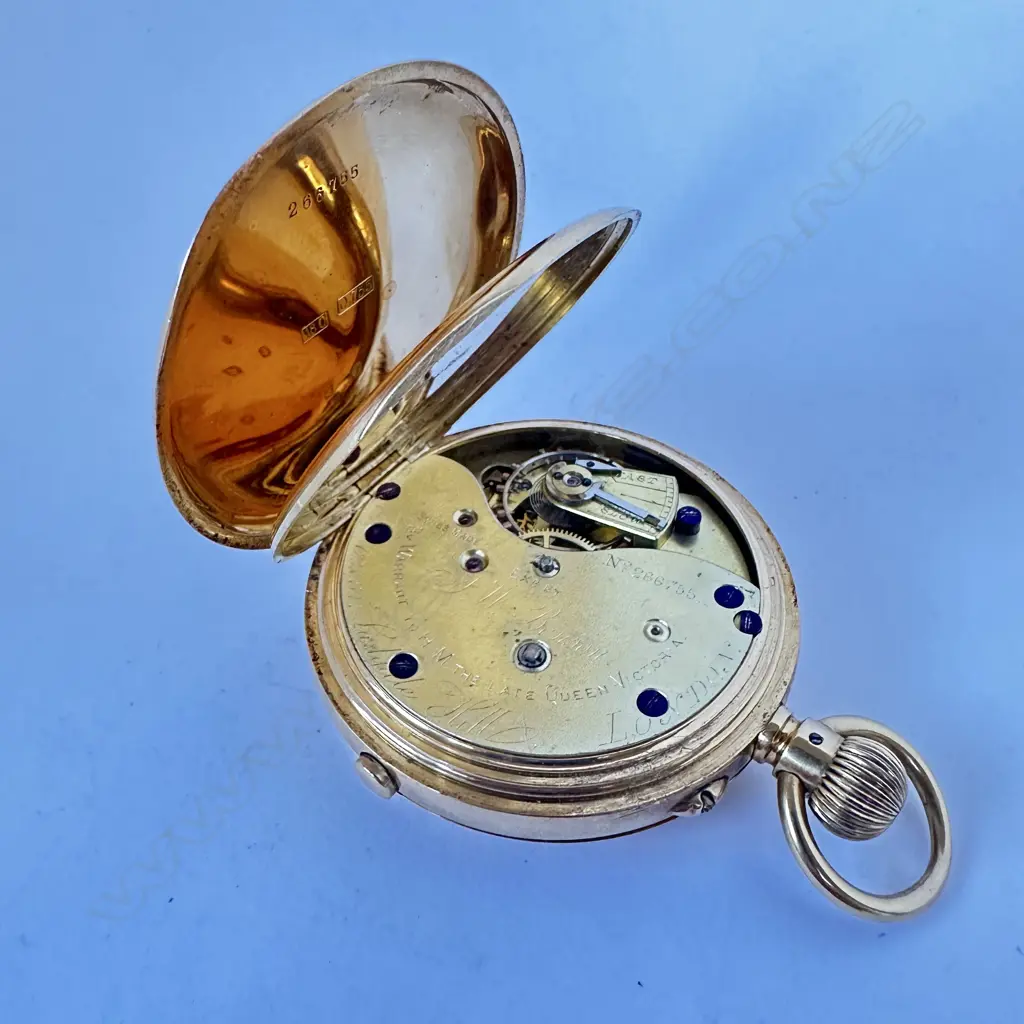 18ct gold hunter chronograph pocket watch by J.W. Benson, number 266755 Image 1++