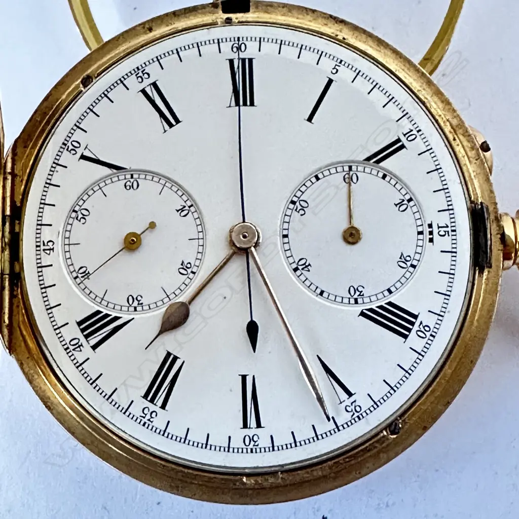 18ct gold hunter chronograph pocket watch by J.W. Benson, number 266755 Image 1++
