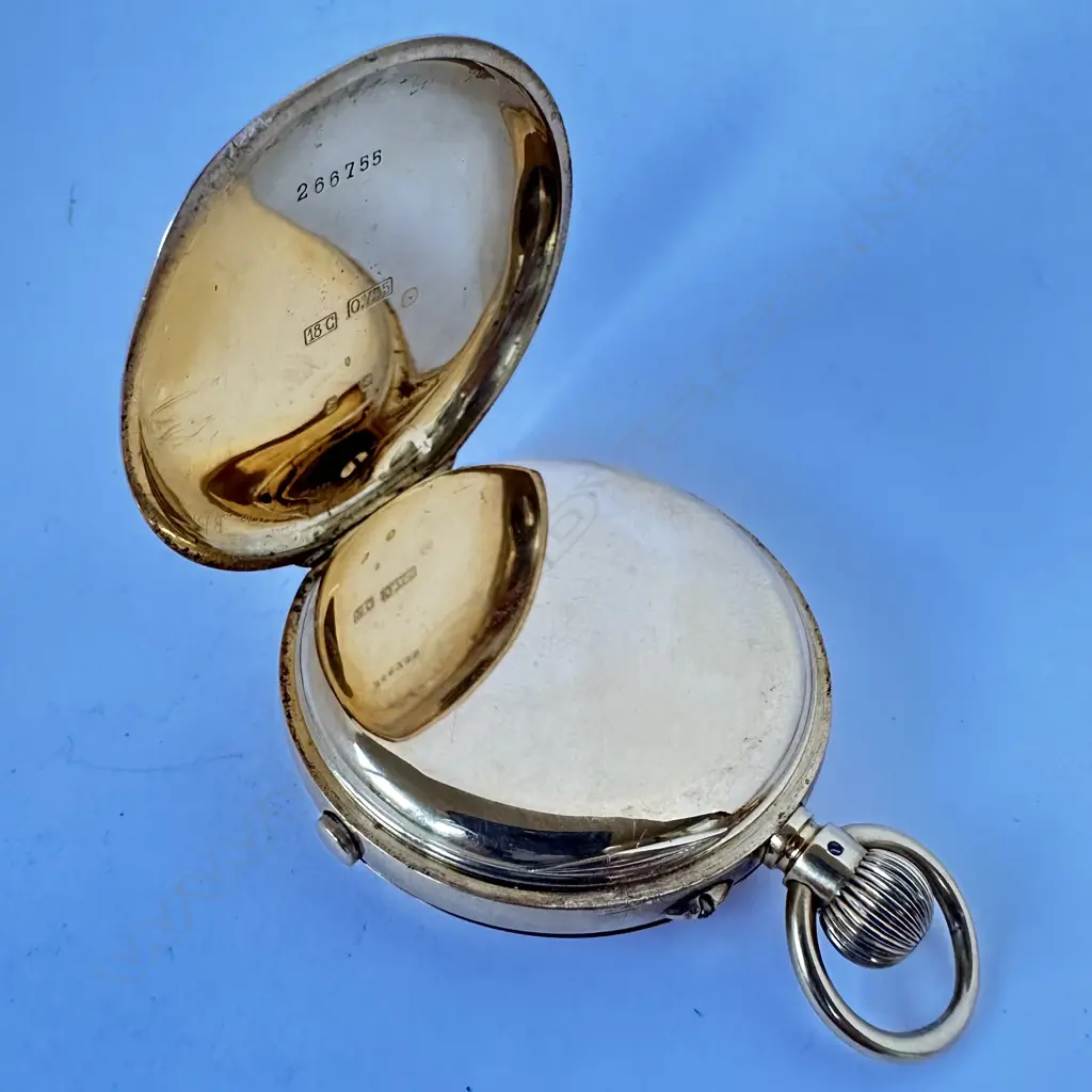 18ct gold hunter chronograph pocket watch by J.W. Benson, number 266755 Image 1++