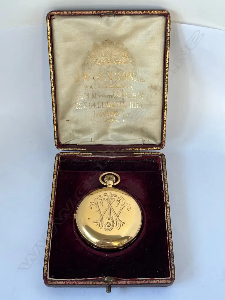 18ct gold hunter chronograph pocket watch by J.W. Benson, number 266755 Image 1++