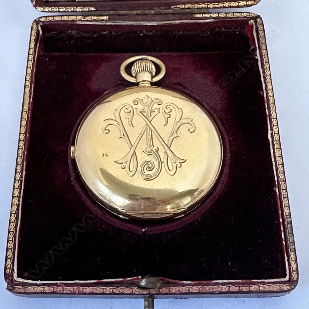 18ct gold hunter chronograph pocket watch by J.W. Benson, number 266755 Image 1++