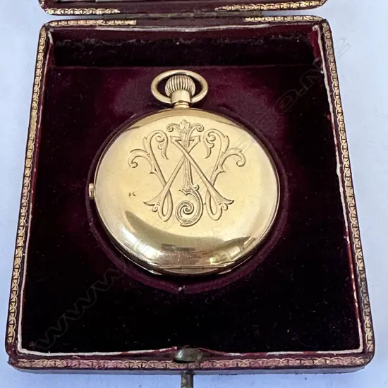 18ct gold hunter chronograph pocket watch by J.W. Benson, number 266755