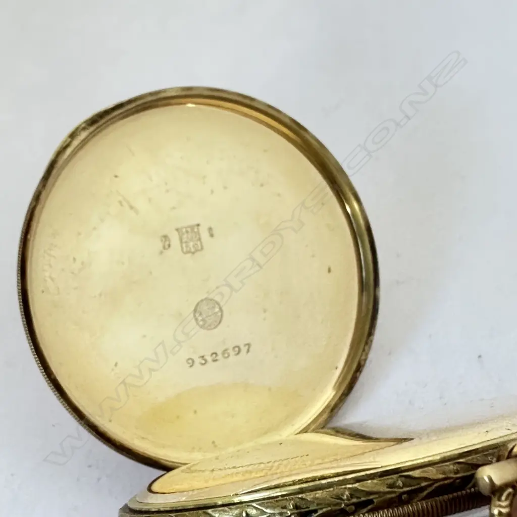 Art Deco dress style 14ct gold open face pocket watch, by International Watch Co, (IWC) Schaffhausen, number 899499. Image 1++