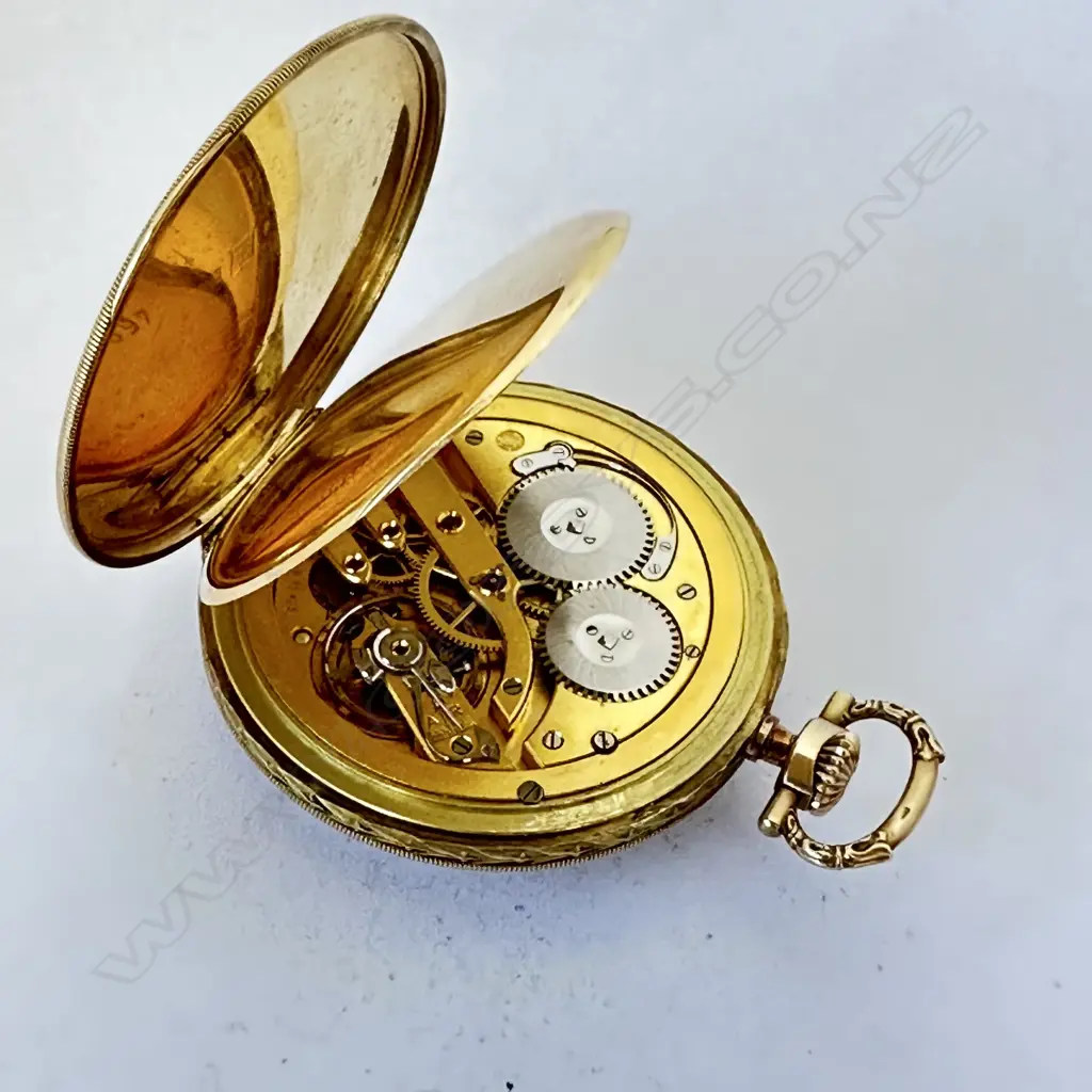 Art Deco dress style 14ct gold open face pocket watch, by International Watch Co, (IWC) Schaffhausen, number 899499. Image 1++