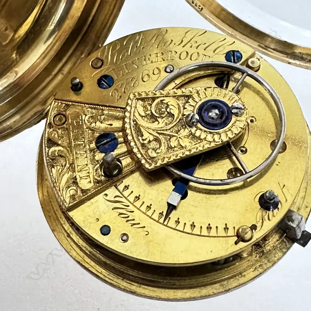 18ct gold Regency period, open face, pocket watch by Robert Roskell, Liverpool, number 28869. Image 1++