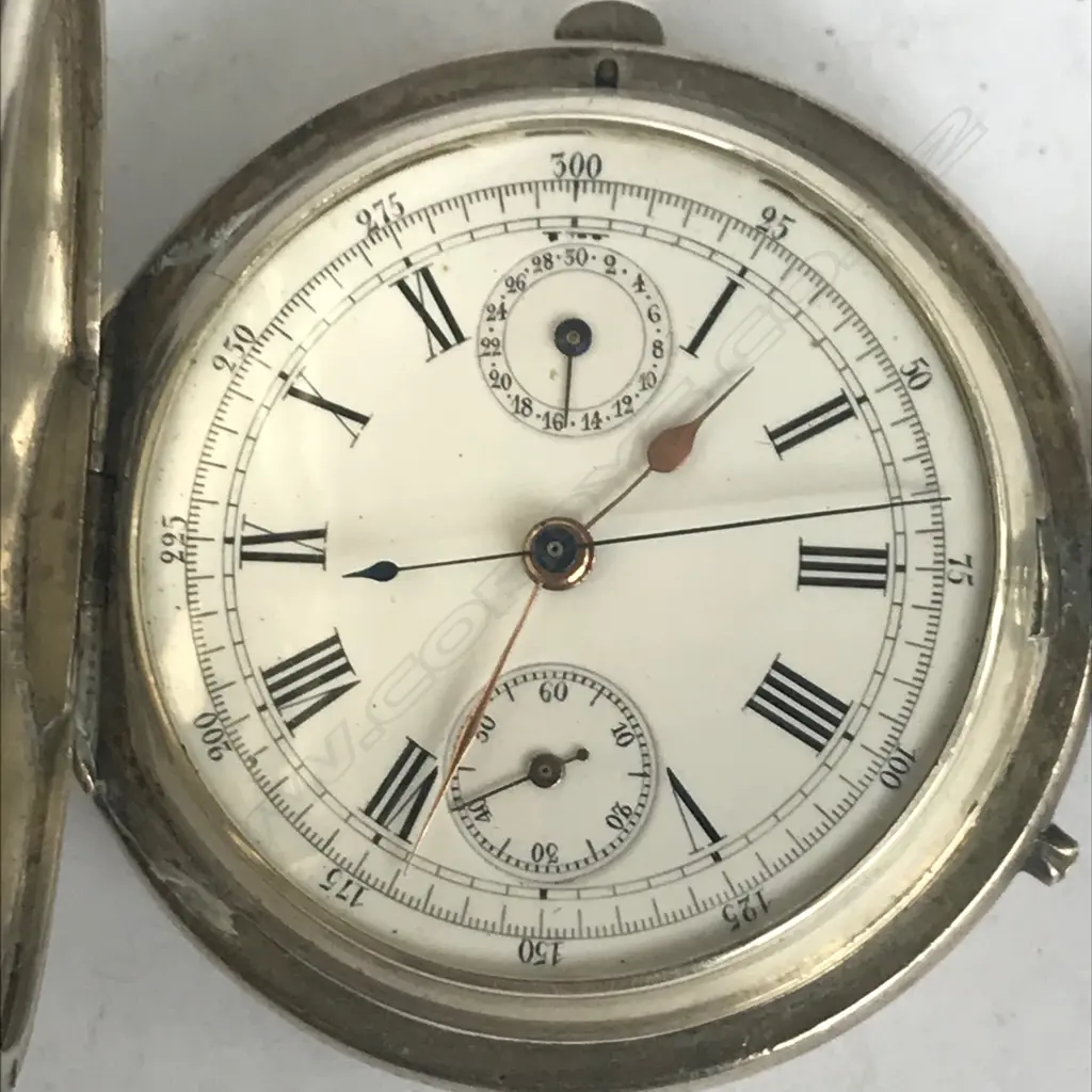 Edwardian silver hunter cased centre seconds chronograph pocket watch Image 1++