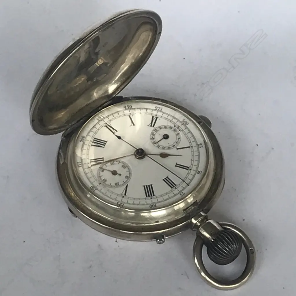 Edwardian silver hunter cased centre seconds chronograph pocket watch Image 1++