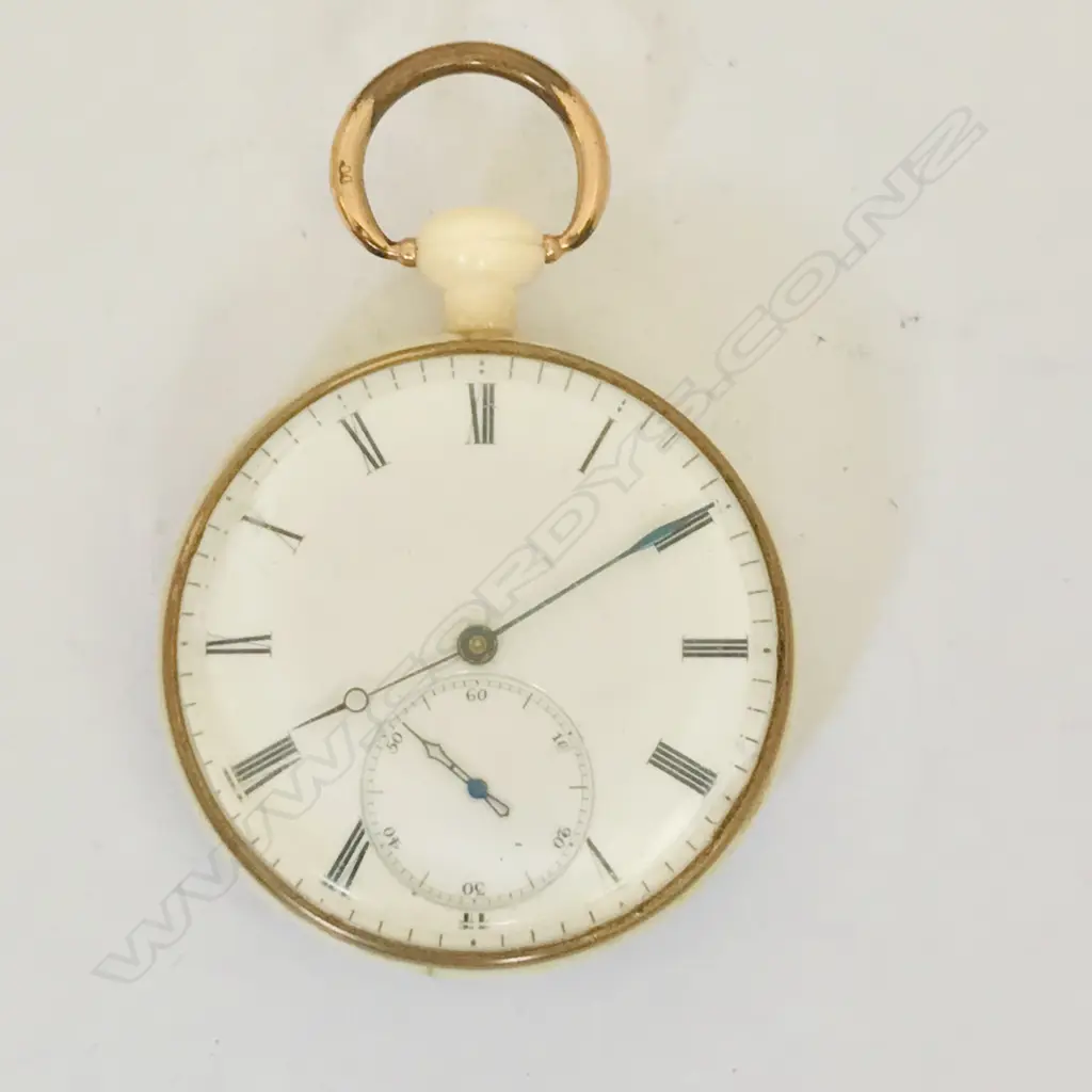Late 19thC open face pocket watch with ivory back and band, Image 1++