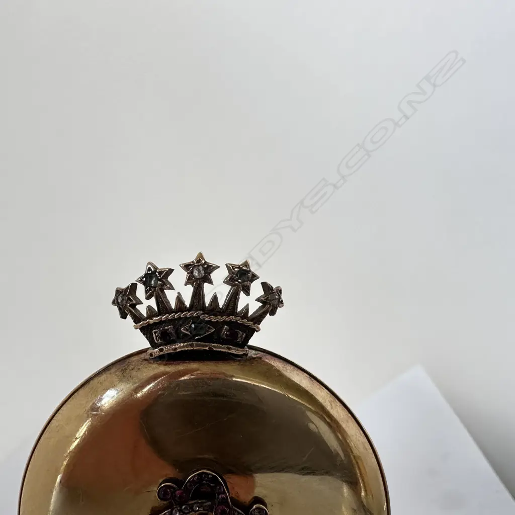 Swiss 18ct gold hunter cased, minute repeater pocket watch, with a jewelled celestial coronet guarding the winder and jewelled monogram to the cover. Image 1++