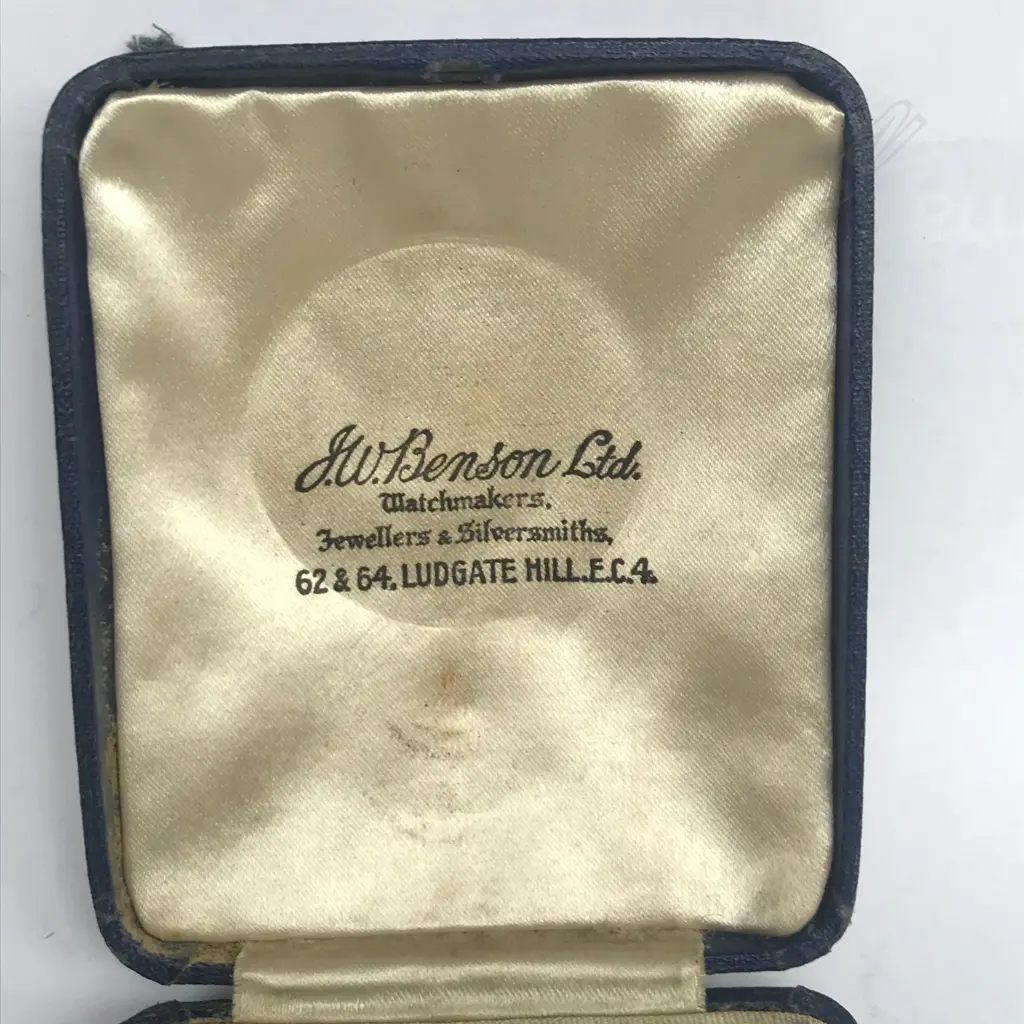 Late Victorian silver half hunter pocket watch, by J. W. Benson, London, in original named blue linen box. Image 1++