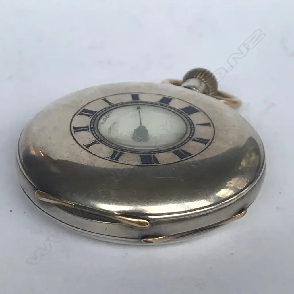 Late Victorian silver half hunter pocket watch, by J. W. Benson, London, in original named blue linen box. Image 1++