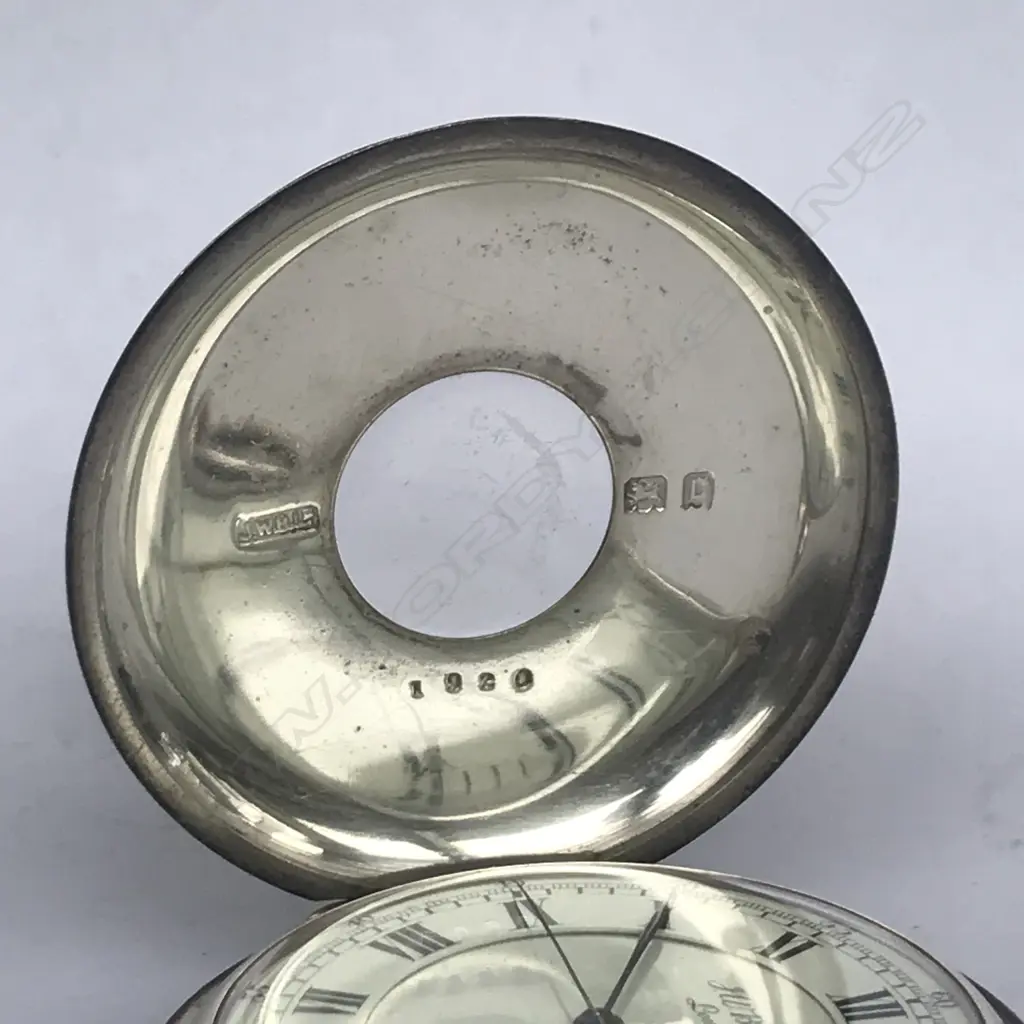 Late Victorian silver half hunter pocket watch, by J. W. Benson, London, in original named blue linen box. Image 1++