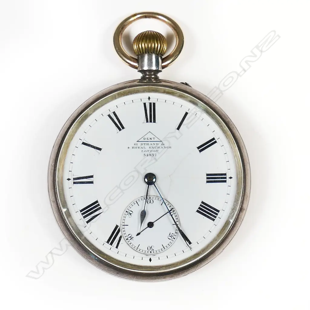 A Dent silver half hunter open face pocket watch, Image 1++