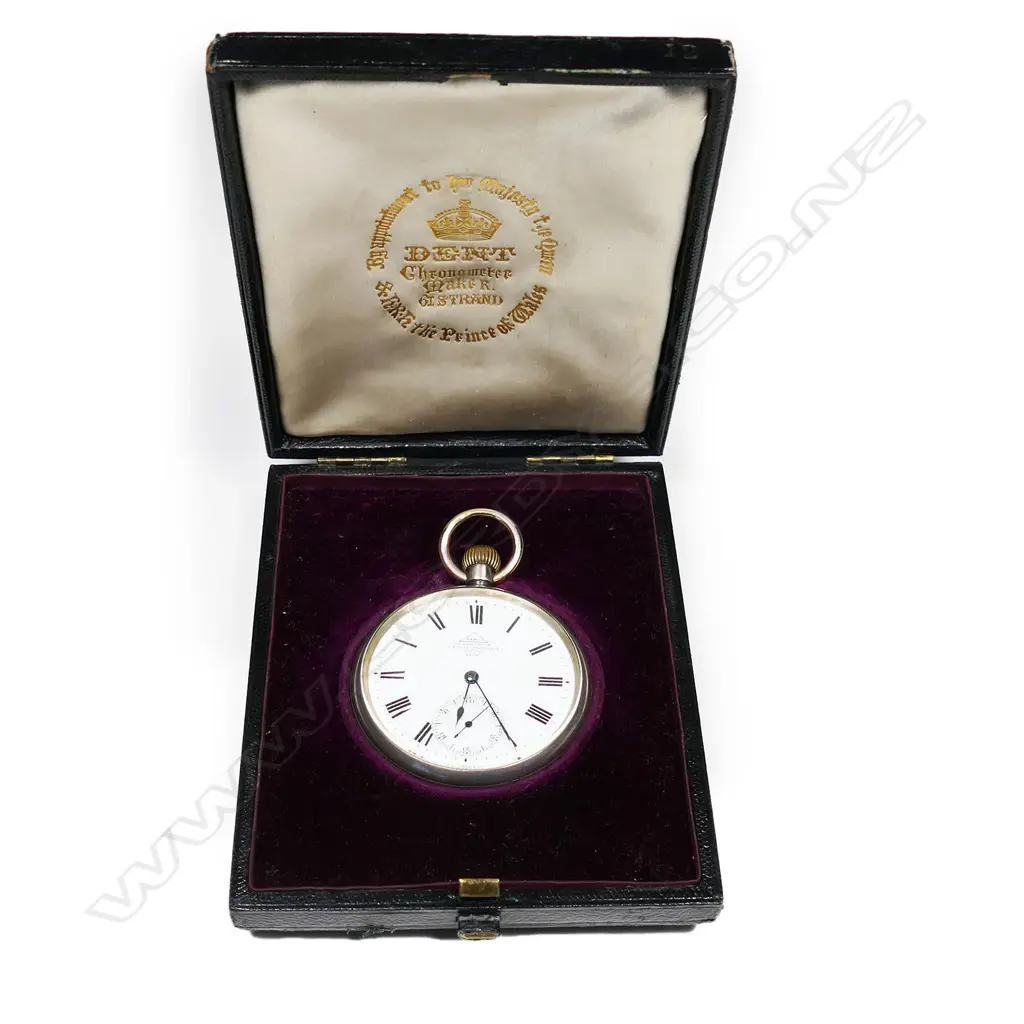 A Dent silver half hunter open face pocket watch, Image 1++