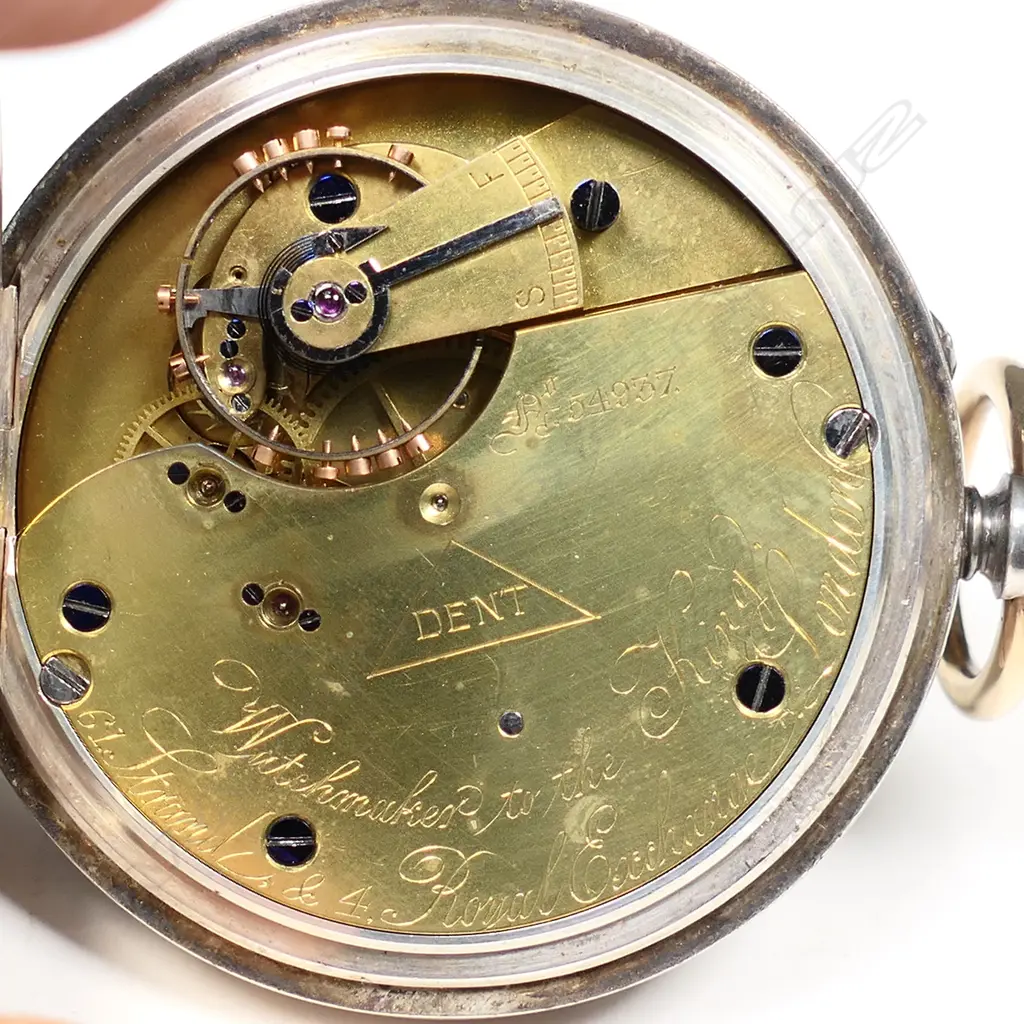 A Dent silver half hunter open face pocket watch, Image 1++