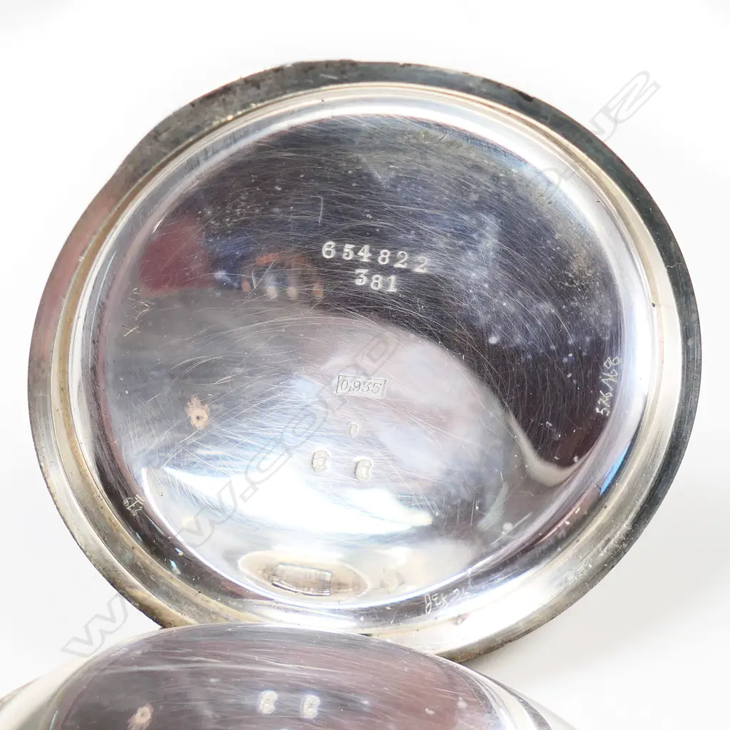 A large Swiss 8-day nickel cased pocket watch, Image 1++