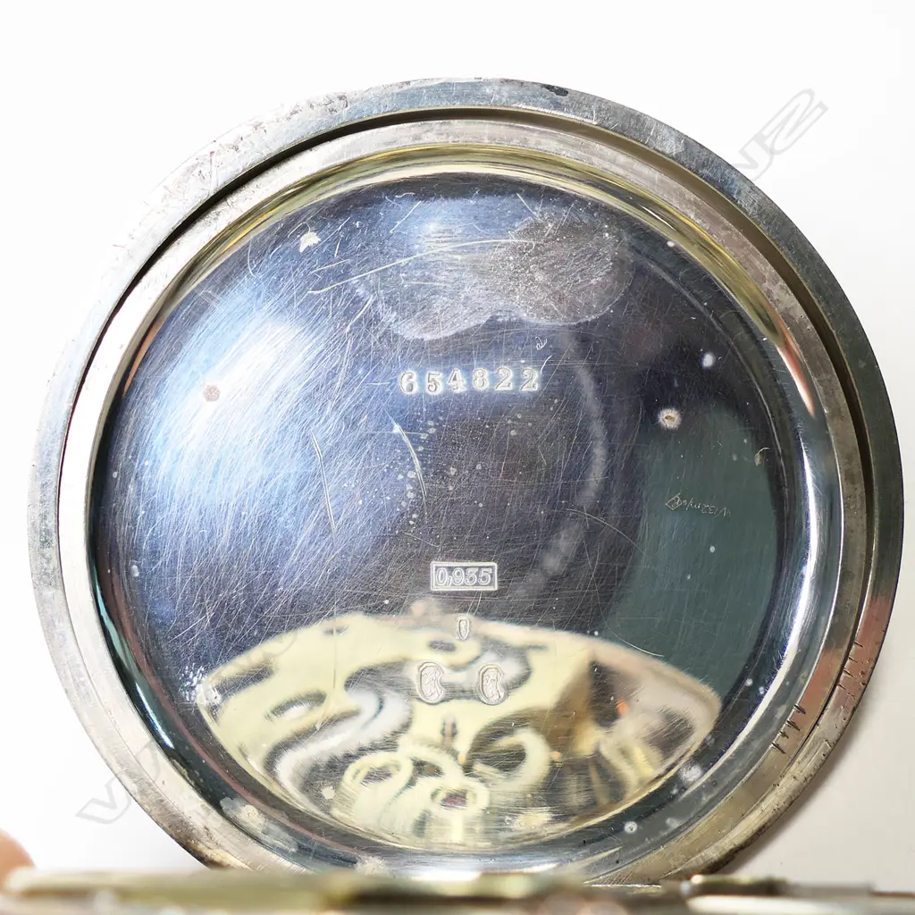 A large Swiss 8-day nickel cased pocket watch, Image 1++