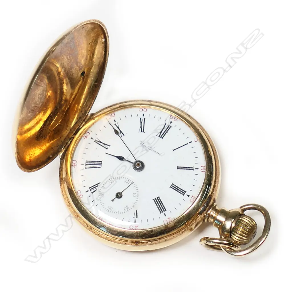 A 14ct gold ladies Waltham hunter pocket watch, Image 1++