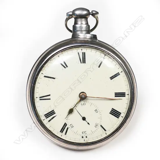 A silver pair cased open face pocket watch,
