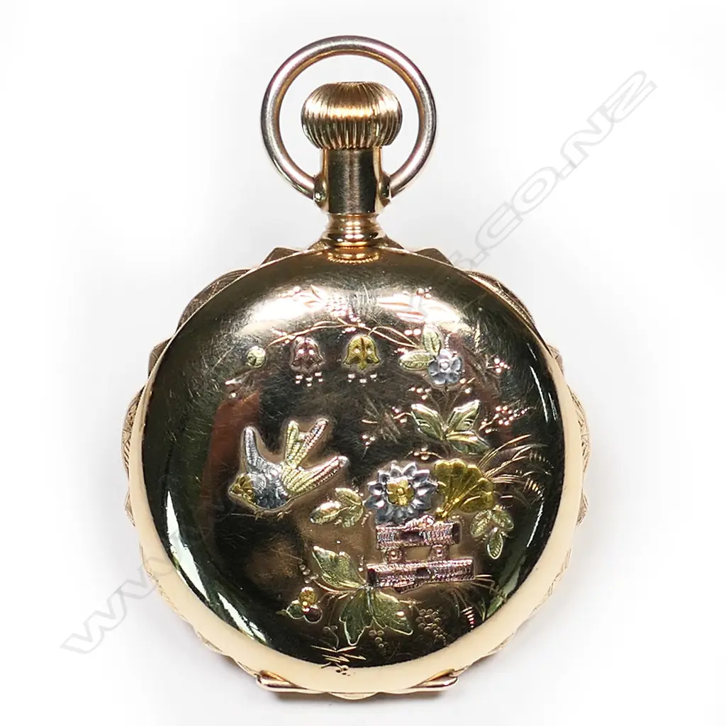 An Elgin gold plate ladies fancy hunter pocket watch, Image 1++