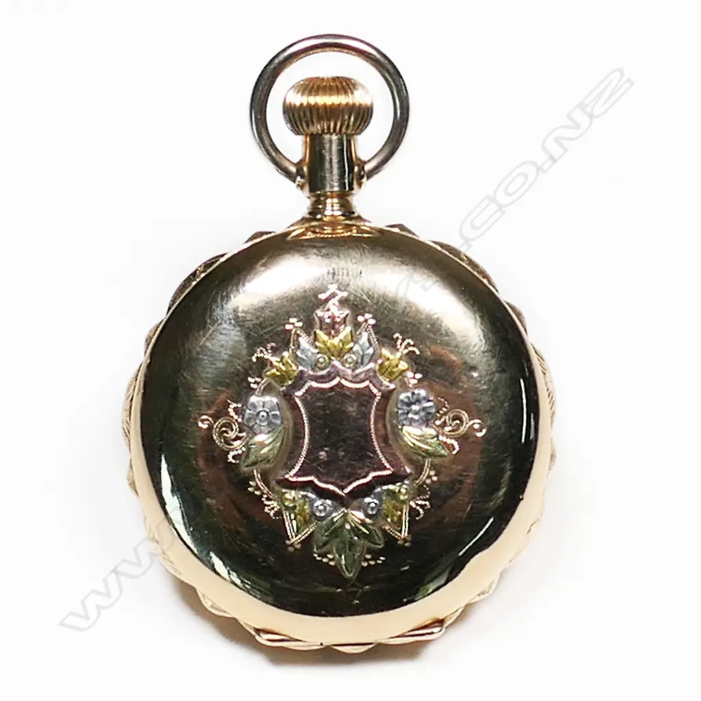 An Elgin gold plate ladies fancy hunter pocket watch, Image 1++