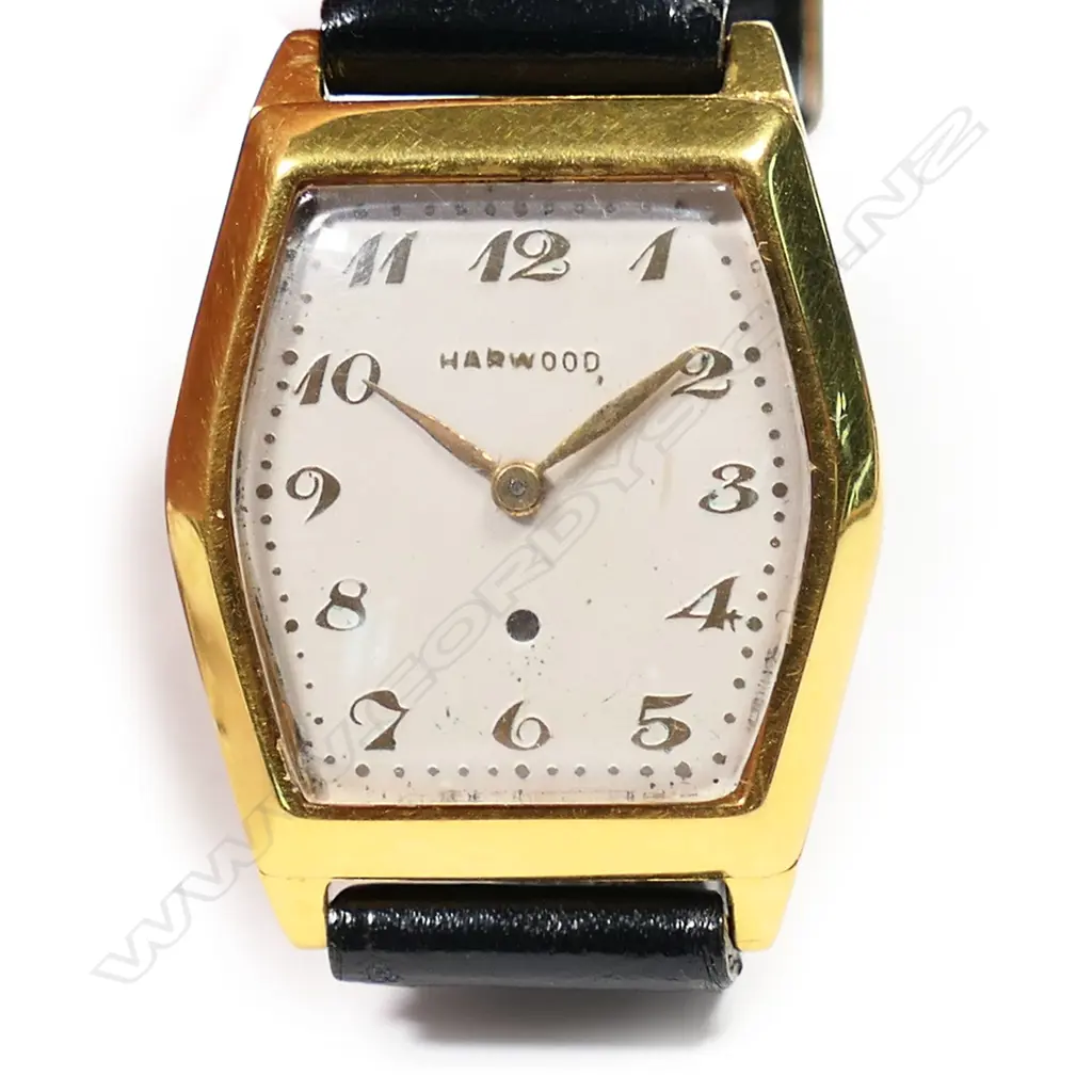 A rare vintage gold Harwood back set wristwatch, Image 1++