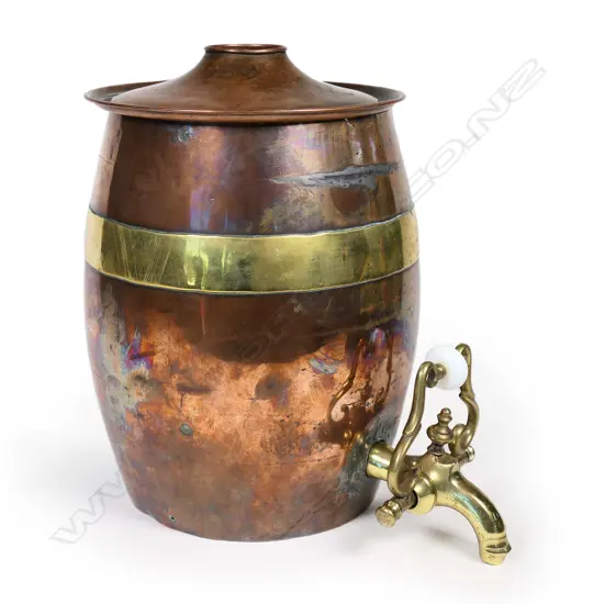 A 19thC copper and brass wine dispenser,