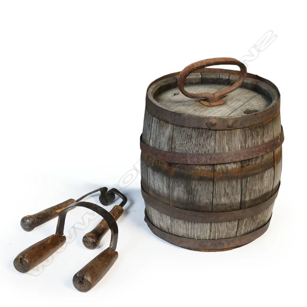 Two small coopers barrel  draw knives and mini barrel. Image 1++
