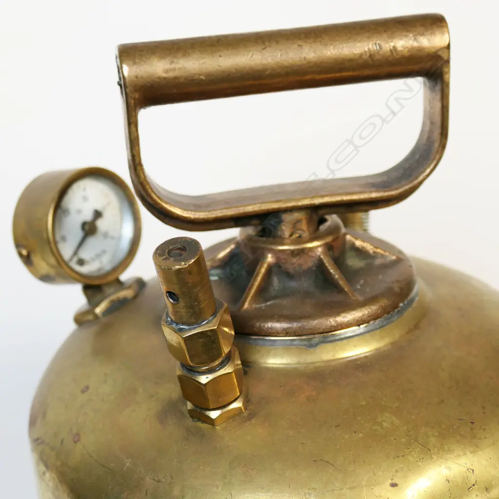 A vintner’s old brass portable sprayer. incorporating pressure gauge, Image 1++