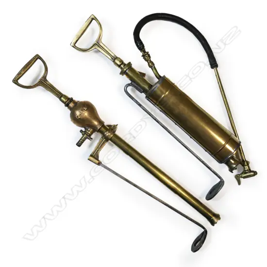 Two vintner’s old brass 'immersion' sprayers