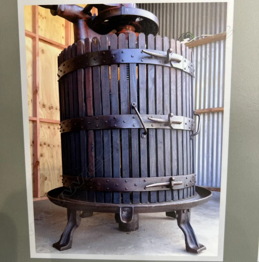 A very large vintage Italian cast iron & wood wine press, Image 1++