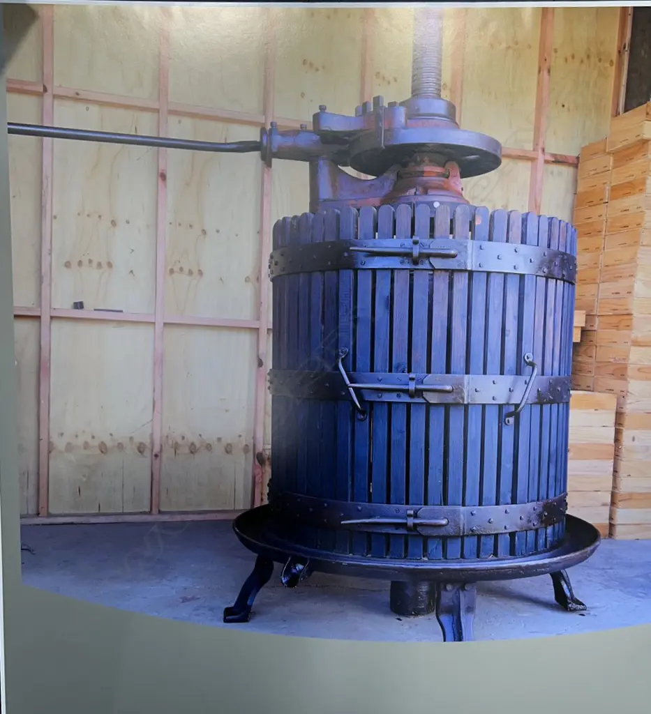 A very large vintage Italian cast iron & wood wine press, Image 1++