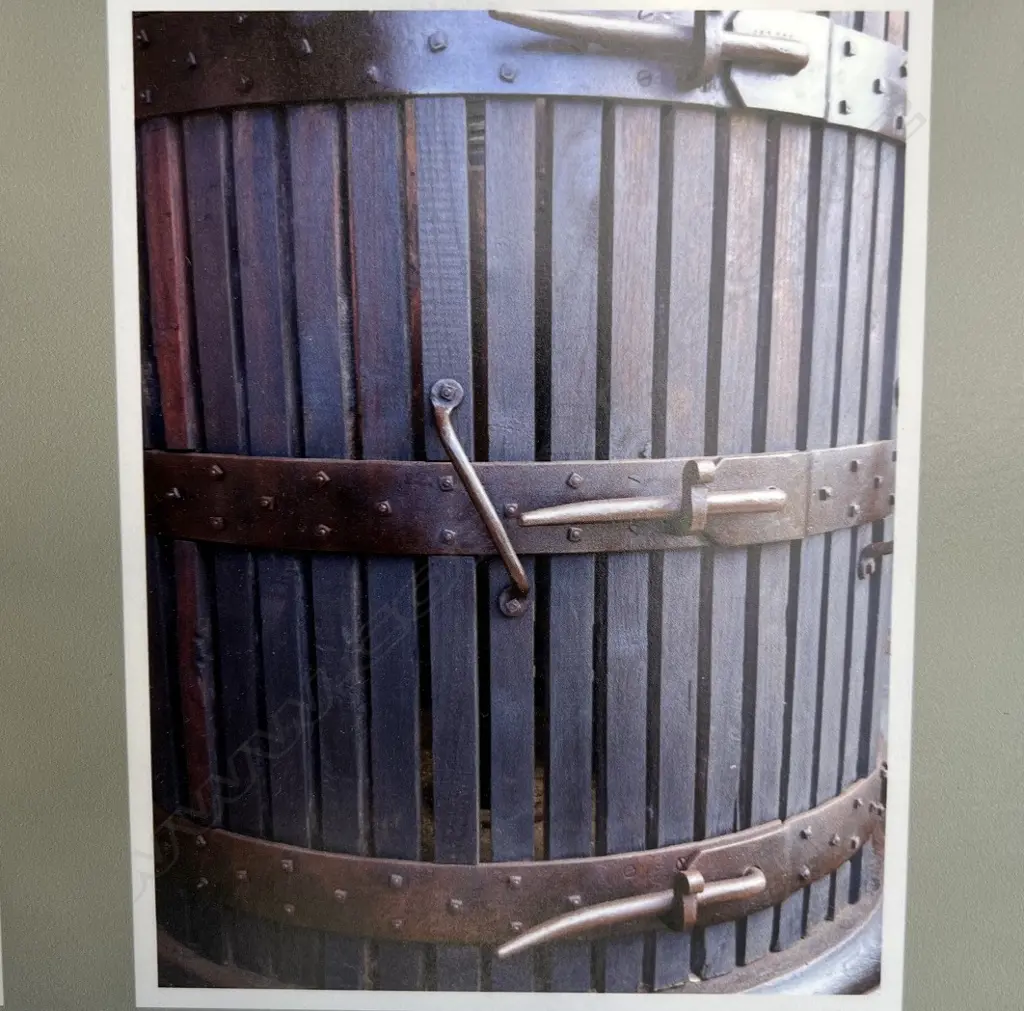 A very large vintage Italian cast iron & wood wine press, Image 1++